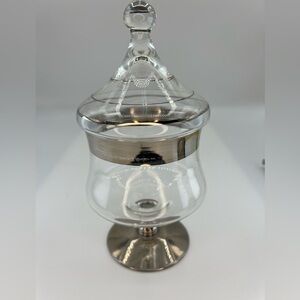 Vintage Dorothy Thorpe Apothecary Lidded Jar Silver Band, Base, & Knob Striped